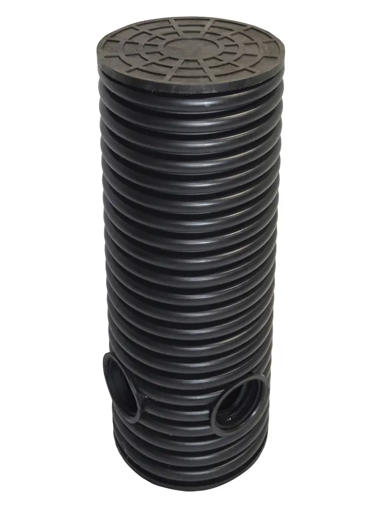 Дренажный колодец d695 h5000 с черной ПДТ крышкой (отводы 160 мм)