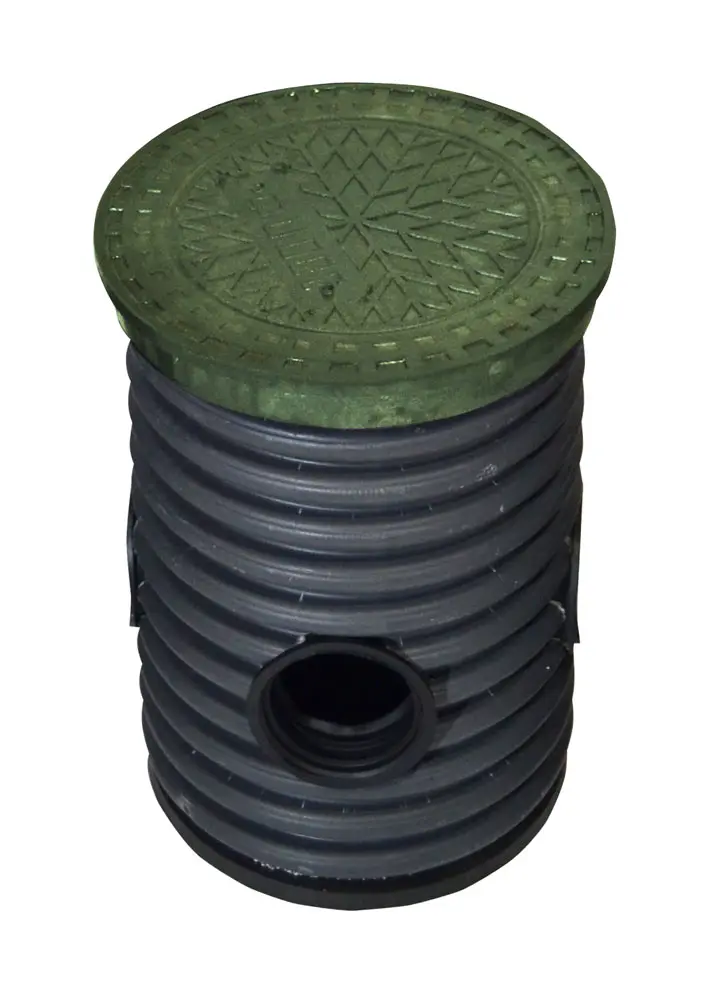 Дренажный колодец d368 h 500 с зеленой крышкой (отводы 200 мм)