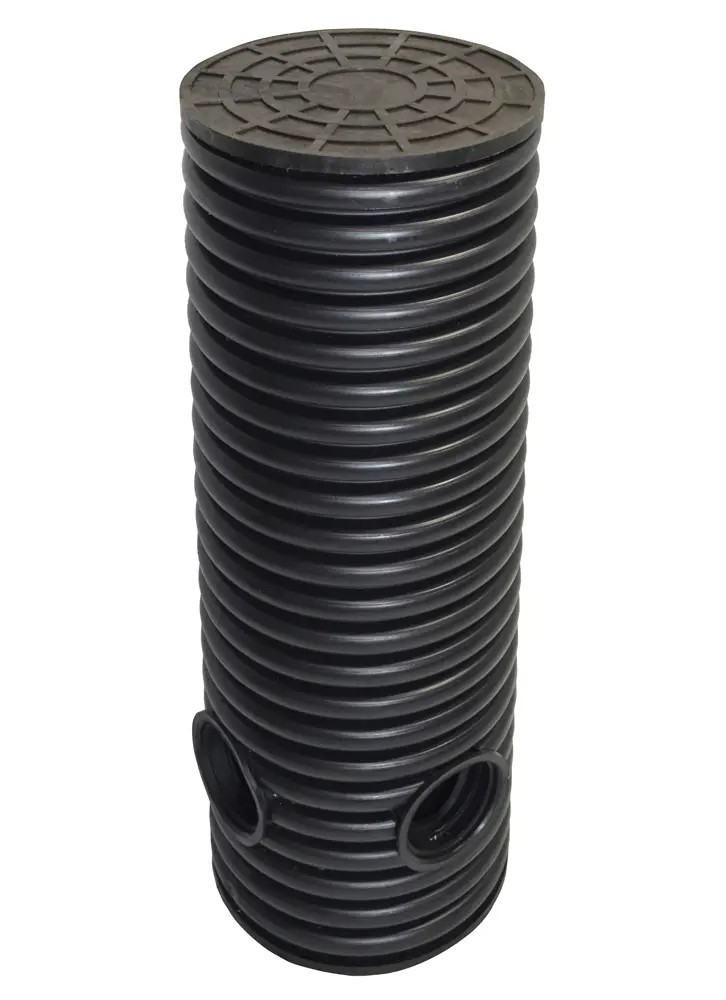 Дренажный колодец d695 h5500 с черной ПДТ крышкой (отводы 160 мм)