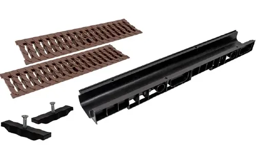 Комплект: Лоток Европартнер 80 мм с пластиковыми решетками коричневыми "Ромбы" 1 метр