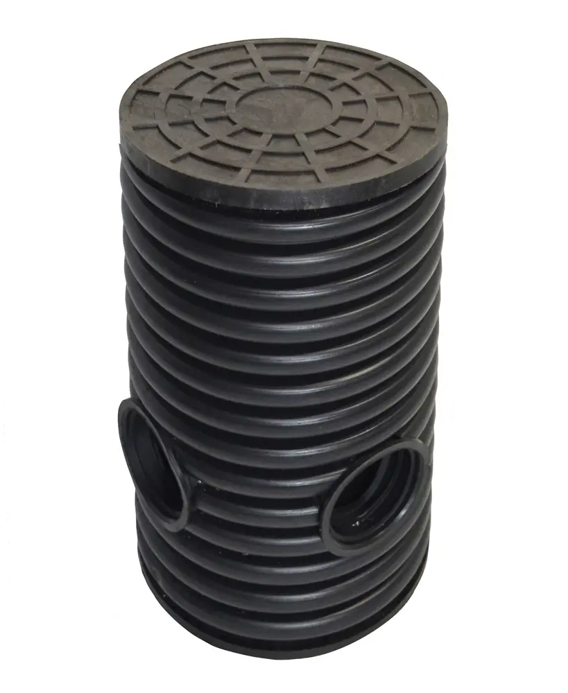Дренажный колодец d695 h1000 с черной ПДТ крышкой (отводы 160 мм)