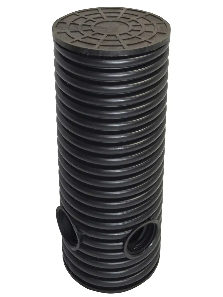 Дренажный колодец d695 h4500 с черной ПДТ крышкой (отводы 110 мм)
