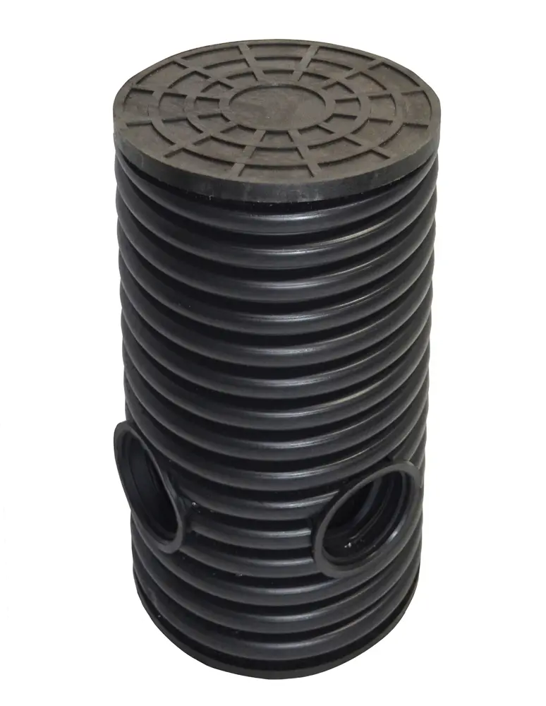 Дренажный колодец d695 h1500 с черной ПДТ крышкой (отводы 110 мм)