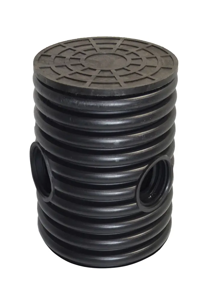 Дренажный колодец d695 h 500 с черной ПДТ крышкой (отводы 160 мм)