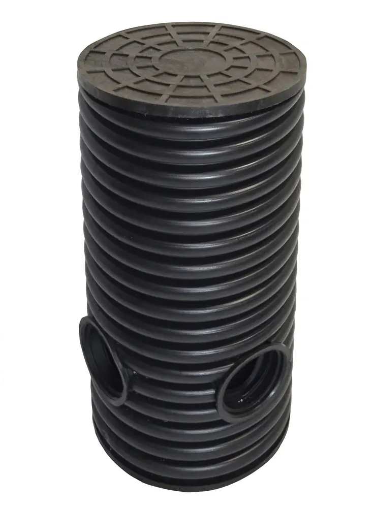 Дренажный колодец d695 h2500 с черной ПДТ крышкой (отводы 160 мм)