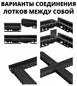 Комплект: Лоток Европартнер 60 мм с пластиковыми решетками черными "Ромбы" 1 метр  5