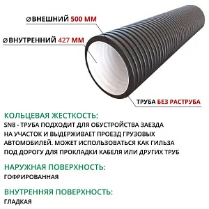 Труба БЕЗ РАСТРУБА SN8 500/427 6м гофрированная 1