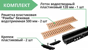 Комплект: Лоток Европартнер 120 мм с пластиковыми решетками бежевыми "Ромбы" 1 метр 3