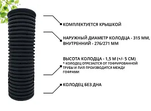 К-т для дрен.колодца: труба 315 h=1500мм/крышка черн.-1шт/адаптер d110=2шт 2
