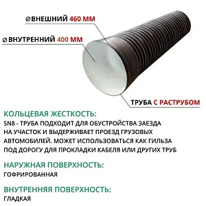 Труба ПЭ SN8  460/400 6м с раструбом 1