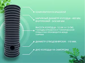 Дренажный колодец d400 h5500 с черной крышкой (отводы 110 мм) 1