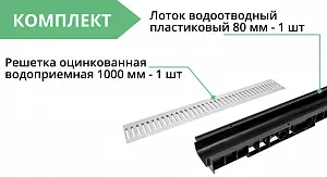 Комплект: Лоток Европартнер 80 мм с оцинкованной решеткой 1 метр 3