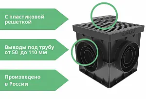 Комплект: Дождеприемник Gidrolica Point ДП-20.20 с пластиковой решеткой, перегородками и корзиной 2