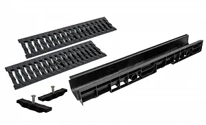 Комплект: Лоток Европартнер 100 мм с пластиковыми решетками черными "Ромбы" 1 метр 0