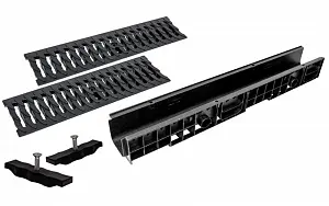 Комплект: Лоток Европартнер 120 мм с пластиковыми решетками черными "Ромбы" 1 метр 0
