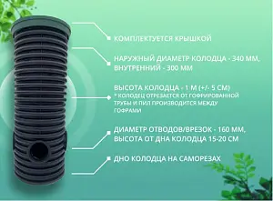 Дренажный колодец d340 h1000 с зеленой крышкой (отводы 160 мм) 1