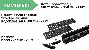 Комплект: Лоток Европартнер 150 мм с пластиковыми решетками черными "Ромбы" 1 метр 3