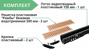 Комплект: Лоток Европартнер 150 мм с пластиковыми решетками бежевыми "Ромбы" 1 метр 3
