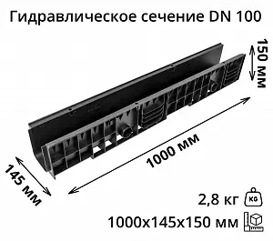 Комплект: Лоток Европартнер 150 мм с пластиковыми решетками черными "Ромбы" 1 метр 1