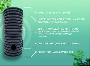 Дренажный колодец d400 h 500 с крышкой (отводы 200 мм) 2