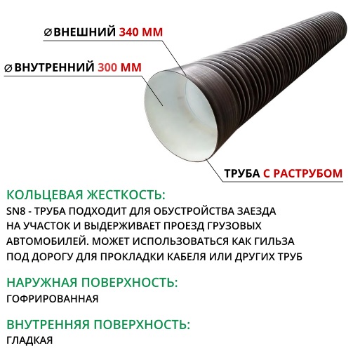 Труба ПЭ SN8  340/300 6м с раструбом 1