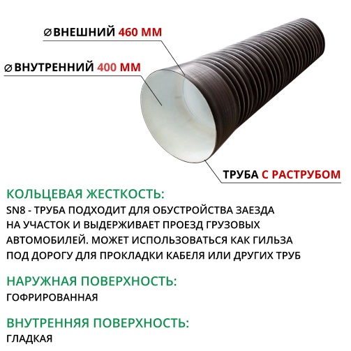 Труба ПЭ SN8  460/400 6м с раструбом 1
