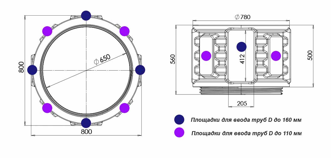 Пластиковый колодец связи КН-780/2500 М с крышкой D780 мм 3