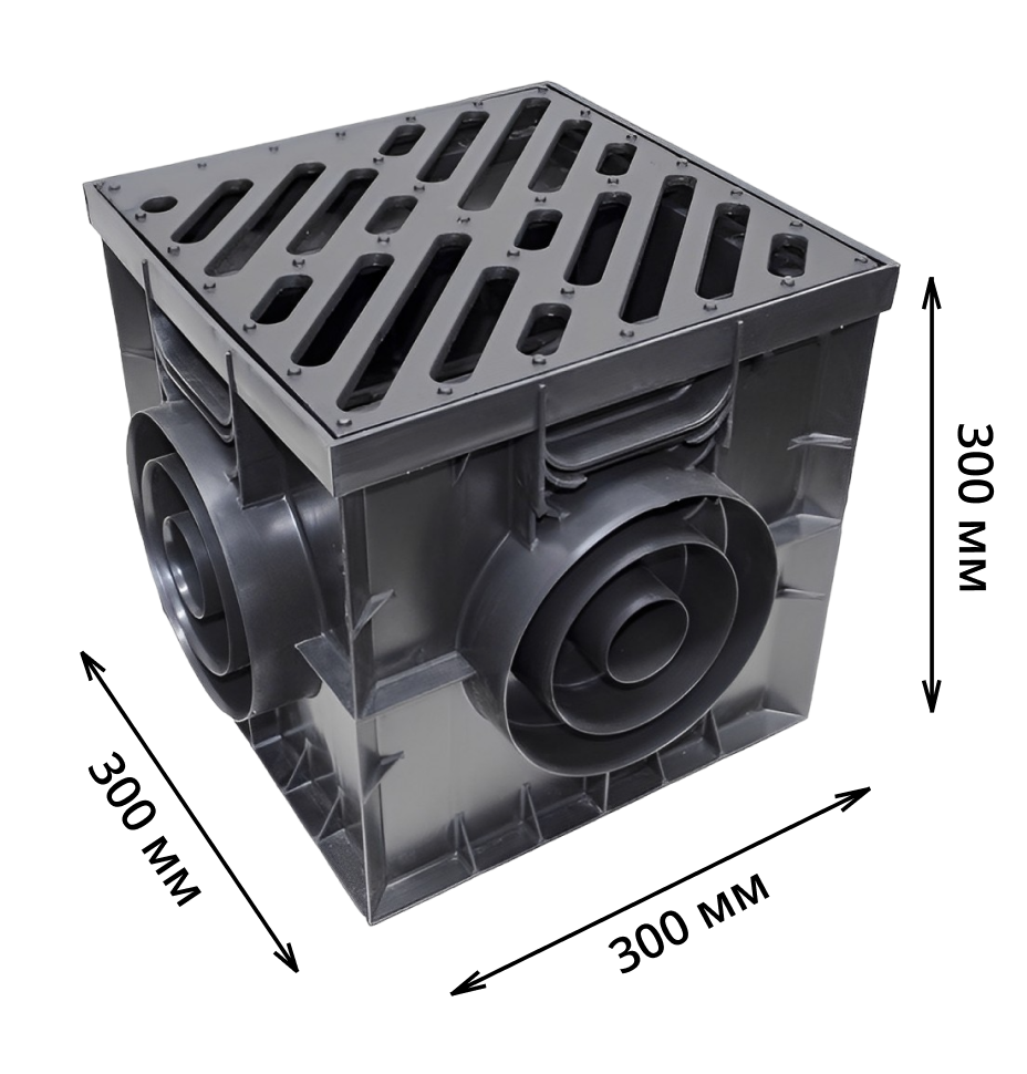 Комплект: Дождеприемник Gidrolica Point ДП-30.30 с чугунной решеткой, перегородками и корзиной 1