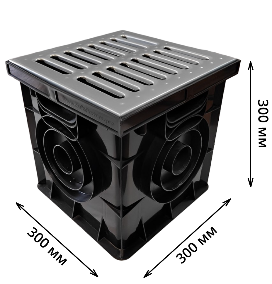 Комплект: Дождеприемник Европартнер 300х300 со сталь. штамп. решеткой (+2 перегородки и корзина) 1