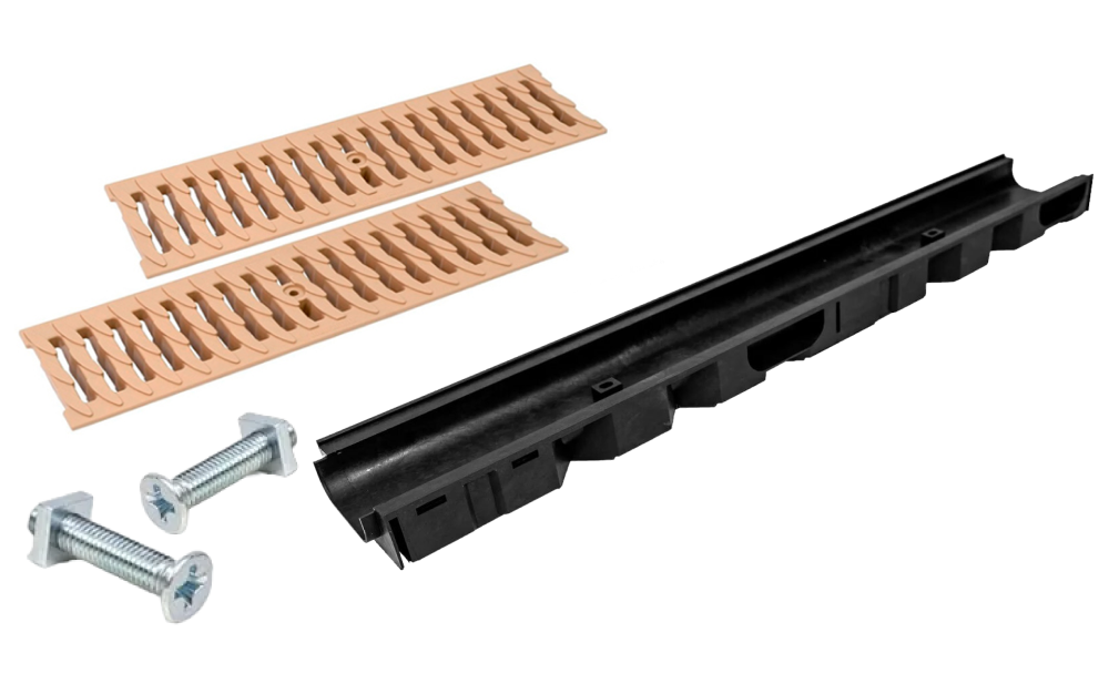 Комплект: Лоток Европартнер 60 мм с пластиковыми решетками бежевыми "Ромбы" 1 метр 0