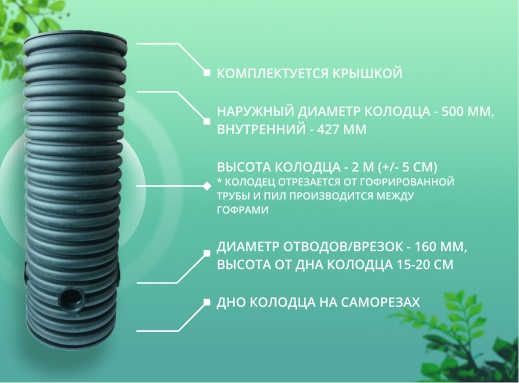 Дренажный колодец d500 h2000 с черной крышкой (отводы 160 мм) 1