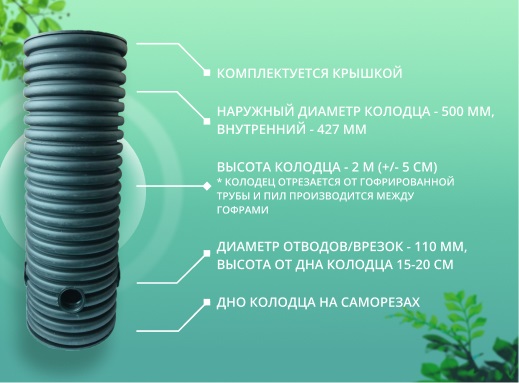 Дренажный колодец d500 h2000 с черной крышкой (отводы 110 мм) 1