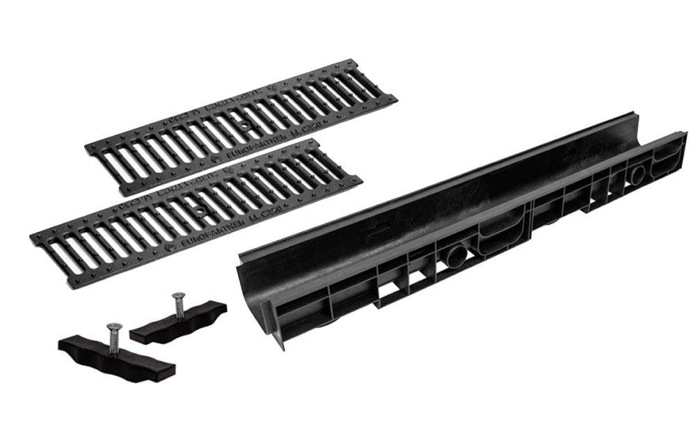 Комплект: Лоток Европартнер 100 мм с чугунными решетками 1 метр 0