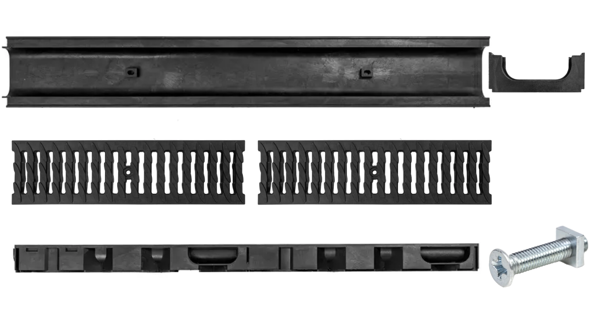 Комплект: Лоток Европартнер 60 мм с пластиковыми решетками черными "Ромбы" 1 метр  4