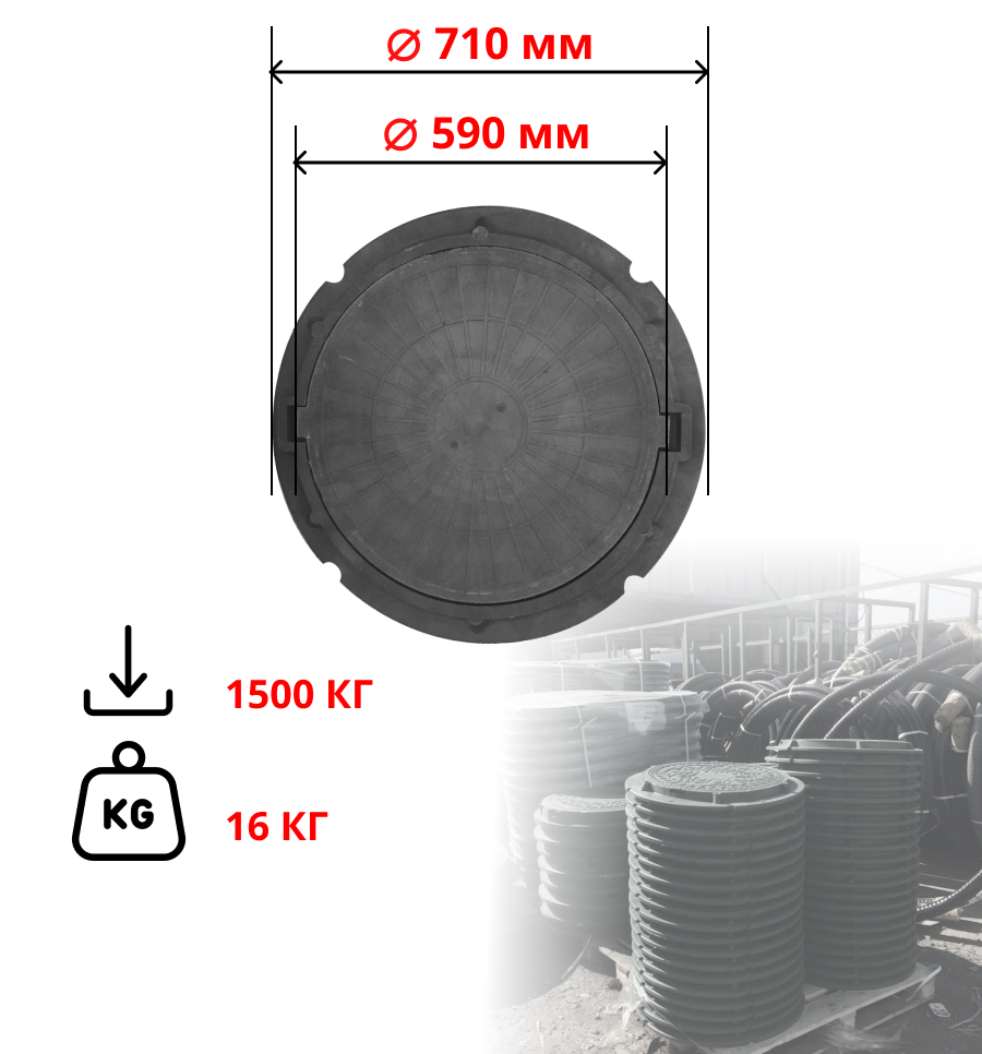Люк садовый (до 1,5т.) черный, полимерно-песчаный 1