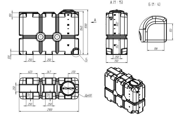 Пластиковая прямоугольная емкость ST-2000 (белый) 3